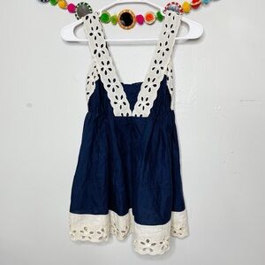 ANTHROPOLOGIE | ODILLE eyelet navy blue tank top
